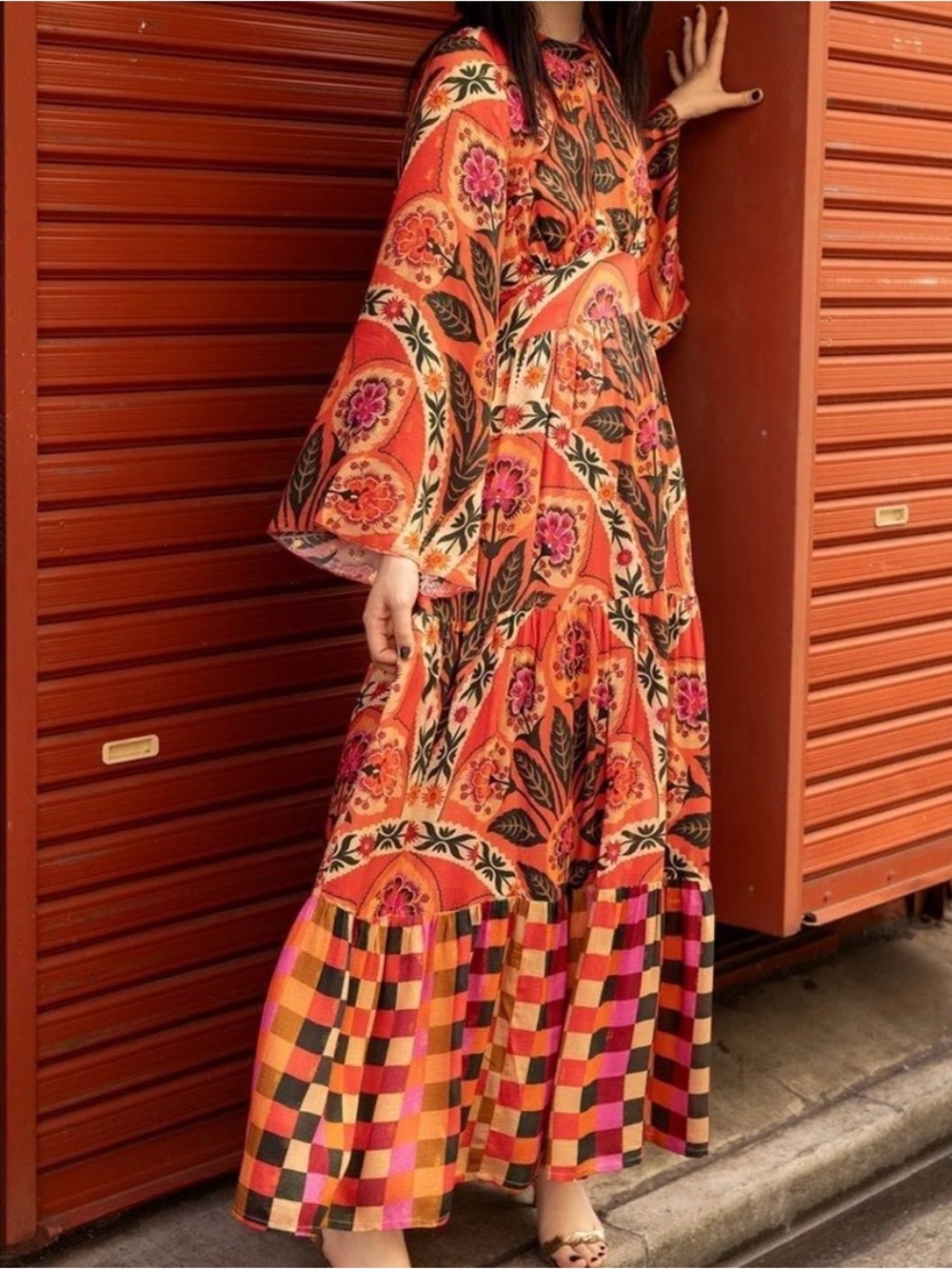 NWT Oliphant Balloon Waisted Maxi Dress In Positano Red
